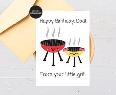 a card with two grills on it saying happy birthday dad from your little grill