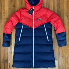 Nike Sportswear Shield Down-Fill Red Windrunner Parka Men's Xs Cu4408 673 Nike Parka, Nike Fleece Jacket, Snowboard Jacket Mens, Navy Parka, Black Sport Coat, Nike Flight, Parka Women, Ski Jacket Mens, Nike Fleece