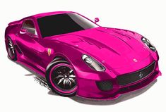 a pink sports car is shown in this drawing