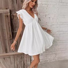 Women's Boho Dress White V-Neck Embroidered Dress Party Dresses White V-neck Dress With Floral Embroidery, Fitted V-neck Embroidered Summer Dress, Chic V-neck Dress With Floral Embroidery, Elegant Embroidered V-neck Mini Dress, Chic Embroidered V-neck Summer Dress, Floral Embroidered V-neck Dress For Brunch, V-neck Floral Embroidered Dress For Brunch, V-neck Floral Embroidered Dress For Spring, Fitted Embroidered V-neck Dress For Summer