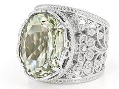 8.55ct Prasiolite Rhodium Over Sterling Silver Ring. Measures Approximately .56"L x .71"W. Not Sizeable. Gia Certified Silver Oval Gemstones, Gia Certified Oval Silver Gemstones, Formal Silver Gemstones With Diamond Cut, Soft Green Color, Jtv Jewelry, Broken Chain, Pearl Strands, Green Amethyst, 1 Carat