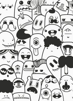 a large group of cartoon faces with different expressions