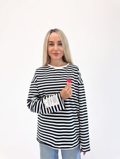 A special Breton Striped  longsleeve "Heart" will be a daily reminder that all the black and white stripes in our lives are the result of our thoughts, words and actions in the past. Oversize Drop Shoulder Long Sleeve сomfortable and stylish at the same time, it is a perfect choice for everyday outfits, yoga, meditations and your special spiritual retreats. Also, this Breton Striped Organic Top can become a gift for your loved ones or can be used for a wonderful matching outfit with your partner Oversized Striped Long Sleeve Sweater, Cotton Sweater With Striped Long Sleeves, Striped Long Sleeve Top For Fall, Oversized Long Sleeve Sweater, Fall Striped Long Sleeve Top, Casual Long Sleeve Sweater With Striped Sleeves, Striped Long Sleeve Sweater For Loungewear, Fall Sweatshirt With Striped Sleeves, Striped Long Sleeve Cotton Sweater