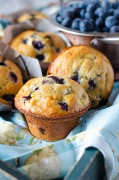 blueberry muffins are sitting on a table