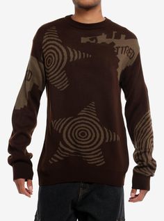 Go for the grunge look with this brown intarsia sweater! Featuring swirling stars and other abstract designs.100% acrylicWash cold; dry lowImportedListed in men'sunisex sizesModel is 6'1''Model wears size Small Swirl Star, Hot Topic Sweaters, Cutesy Outfit, Grunge Sweater, Hippie Sweaters, Intarsia Sweater, Bug Boy, Maroon Hoodie, Hot Sweater