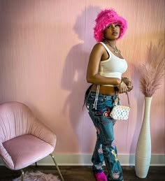 Hot Pink On Black Women, Pink Fits Black Women, Y2k Outfits Black Women Pink, Black Girls Fashion, Fur Boots Outfit Black Women Y2k, Y2k Fashion Pink Baddie, Black Festival Outfit, Streetwear Poses Photo Ideas, Viral Aesthetic