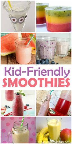 kid friendly smoothies collage with text overlay