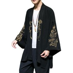 Mens Cihnese Style Dragon Embroidery Kimono Hanfu Retro Cardigan Jacket M-5XL L Item description Brand Unbranded Department Men Outer Shell Material Cotton Blend Size 3XL Size Type Regular Style Kimono Type Jacket Country/Region of Manufacture China Garment Care Machine Washable Season Summer Accents Embroidered Features Open Occasion Casual Pattern Animal Print Theme Ethnic Vintage Yes   Shipment Payment Return & Warranty Service & Feedbacks Shipment 1.We Ship to Worldwide. 2.Delivery time depe Fall Embroidered Long Sleeve Cardigan, Long Sleeve Cotton Cardigan With Floral Embroidery, Embroidered Winter Outerwear With Kimono Sleeves, Black Embroidered Long Sleeve Cardigan, Traditional Long Sleeve Spring Cardigan, Casual Outerwear With Floral Embroidery And Stand Collar, Black Embroidered Fall Kimono, Casual Long Sleeve Cardigan With Floral Embroidery, Embroidered Cotton Outerwear With Kimono Sleeves