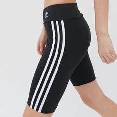 New Adidas High Waist 3 Stripe Biker Tights Shorts Black Size Small - New With Tags, Excellent Condition Front Embroidered Spell Out Logo, Stretch Fabric Trendy Adidas Sports Activewear, Trendy Adidas Activewear For Sports, Fitted Activewear For Streetwear With Three Stripes, Fitted Biker Shorts For Streetwear Sportswear, Trendy Stretch Adidas Activewear, Stretch Adidas Shorts With Three Stripes, Fitted Adidas Sports Shorts, Adidas Sporty Stretch Shorts, Stretch Gym Shorts With Three Stripes