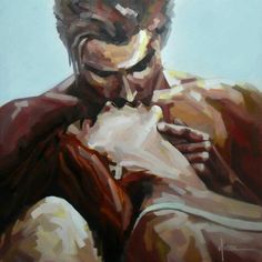 an oil painting of a man with his hands on his chest