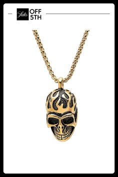 18k Gold Plated Stainless Steel Lobster Clasp Imported Size Length, About 24" Pendant Size, About 1.5" L X 0.8" W X 1" H A Guide To Jewelry & Watches. Center Core - M Jewelryundefined Halloween Skull Print Jewelry For Streetwear, Halloween Skull Print Jewelry, Gold Skull-shaped Engraved Jewelry, Gold Skull Necklace For Halloween, Halloween Skull Shaped Gold Jewelry, Engraved Skull Necklace In Stainless Steel, Skull Shaped Engraved Stainless Steel Necklace, Skull-shaped Engraved Stainless Steel Necklace, Fire Skull