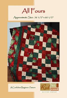 the cover of all four's quilt pattern is shown in red, green and white