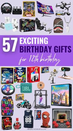 Make him jump for joy with these 57 trendy, cool, and fun birthday gifts for 12 year old boys every preteen boy or tween boy dreams of. Whether you are looking for gift ideas for son, brother, nephew, grandson, or your friend's brother or son, you'll find a ton of exciting gifts for kids for any budget from under $15 to under $500. See best birthday gifts for preteen boys in this gift guide for preteen boys/tween boys. Dyi Gifts, Brother Birthday, 12th Birthday, Birthday Gifts For Boys, Best Birthday Gifts, Gifts For Boys