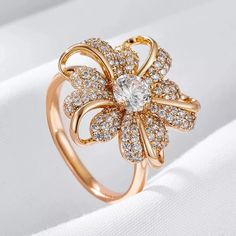 Big Flower Women Ring With White Natural CZ 585 Rose Gold jewelry gift wedding | eBay Rose Gold Flower-shaped Rings With Cubic Zirconia, Rose Gold Flower-shaped Cubic Zirconia Rings, Elegant Rose Gold Cubic Zirconia Flower Ring, Elegant Cubic Zirconia Flower Ring For Wedding, Flower Shaped Diamond Ring For Wedding, Elegant Rose Gold Flower-shaped Ring, Rose Gold Cubic Zirconia Flower Ring For Formal Events, Rose Gold Cubic Zirconia Flower Ring As A Gift, Rose Gold Cubic Zirconia Flower Promise Ring