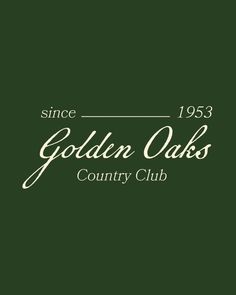 the golden oaks country club logo is shown in white on a dark green background