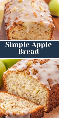 a loaf of apple bread sitting on top of a wooden cutting board