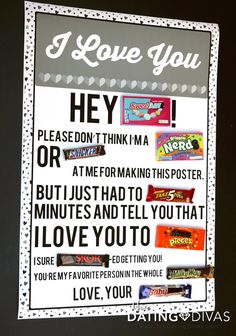 i love you sign with candy bars on it