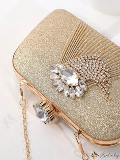 BirdinBag - Rhinestone Mini Box Bag: Elegant Bridal Purse for Weddings, Proms & Parties Elegant Crystal Bag For Prom, Elegant Crystal Bags For Prom, Bling Clutch Evening Bag For Wedding, Gold Crystal Bags For Prom, Glamorous Wedding Bag With Bling, Gold Rhinestone Evening Bag For Prom, Gold Embellished Bags For Prom, Elegant Sparkling Bag For Wedding, Gold Crystal Evening Bag For Prom