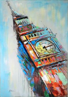 a painting of the big ben clock tower in london, painted with acrylic paint