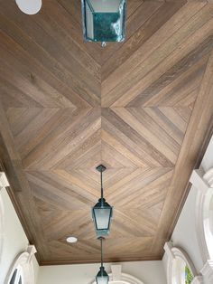 the ceiling is made up of wood planks