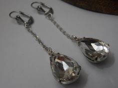 Vintage Austrian crystals 14x10mm Pear by ParisiJewelryDesigns, $28.99 Bridesmaids Earrings, Teardrop Diamond, Chain Silver, Austrian Crystal, Diamond Crystal, Long Chain, Earrings Dangle, Wedding Earrings, Cyprus