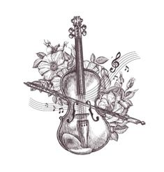 a violin with flowers and music notes