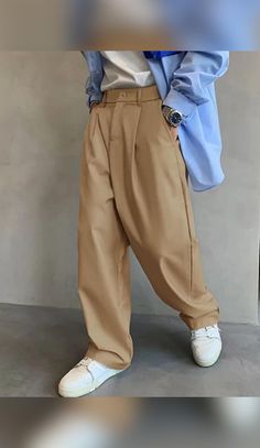 Wide Leg Masculina, Men’s Wide Leg Pants, Khaki Pants Outfit Men Wedding, Khaki Trousers Outfit Men, Wide Leg Trousers Outfit Men, Mens Wide Pants, Dress Pants Outfits Men, Khaki Pants Outfit Men Casual, Wide Leg Pants Outfit Men