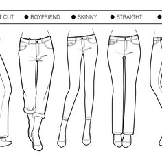 the different types of jeans for women are shown in black and white, with text that reads