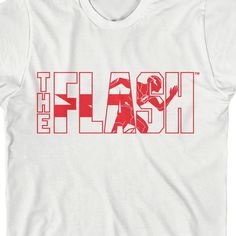 Bring your style up to speed with this Flash Movie tee. The shirt features The Flash running through white letters with red outlines that spell out his name. The tee comes in a white short sleeve crew neck. Fans of the Flash Movie will love this comfy t-shirt. White Sporty T-shirt For Fan Merchandise, Red Crew Neck T-shirt With Name Print, White Streetwear T-shirt With Team Name, Red Short Sleeve T-shirt With Name Print, Team Spirit Short Sleeve T-shirt With Logo, Sporty White T-shirt For Fan Merchandise, White Team T-shirt Fan Apparel, Red Graphic Tee With Team Name, White Team Spirit T-shirt With Logo