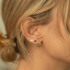 Emerald Green Studs, 14K Gold Stud Earring, May Birthday Gifts – AMY O Jewelry Green And Gold Earrings, Emerald Ear Piercings, Emerald And Gold Ear Piercings, Dainty Emerald Earrings Gift, Green Stud Earrings Gold, Emerald Earring Stud, Green Studs Earrings, Popular Earrings, Modern Earrings