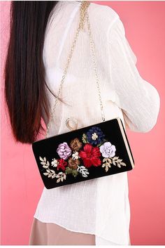 Black Evening Clutch Bags Handmade Embroidery Flower – Luxy Moon Flower Clutch, Best Leather Wallet, Wedding Handbag, Clutch Bag Wedding, Bridal Purse, Black Evening Bag, Party Handbags, Luxury Clutch, Embroidered Clutch