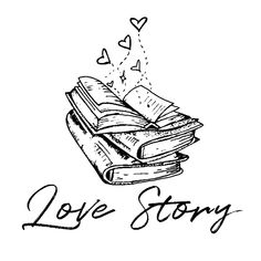 a stack of books with the words love story above it