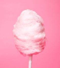 a cotton candy on a stick against a pink background