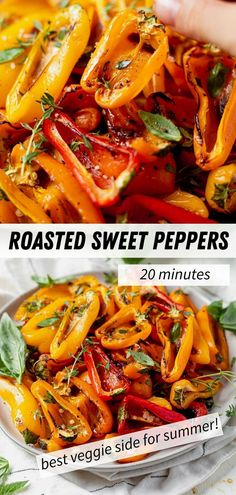 roasted sweet peppers with herbs in a bowl