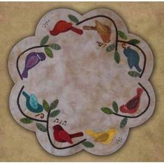 Songbirds Table Mat Wool Candle Mats, Wool Applique Kits, Penny Rug Patterns, Wool Mats, Wool Felt Projects, Wool Applique Patterns, Felted Wool Crafts, Wool Quilts, Penny Rug