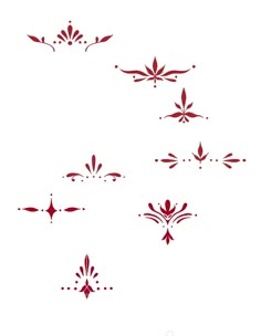 four red designs on a white background