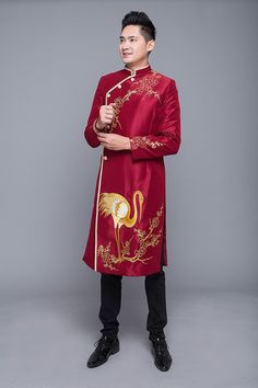 Brand new and high-quality Vietnamese traditional Ao Dai for men This set includes the Ao Dai and shipping with no pants. Luxury Chinon Traditional Wear For Wedding, Luxury Elegant Suits For Traditional Ceremonies, Luxury Embroidered Traditional Ao Dai, Luxury Fitted Traditional Wear With Mandarin Collar, Luxury Traditional Suits With Mandarin Collar, Luxury Red Ao Dai For Festive Occasions, Luxury Blue Ao Dai For Festive Occasions, Cheap Red Saree For Puja, Luxury Sets With Gold Embroidery And Mandarin Collar