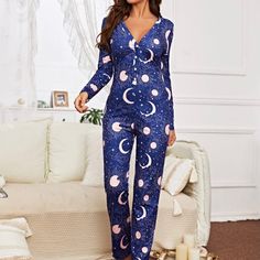 Navy Blue Long Sleeved Onesie. S(4),M(6),L(8-10),Xl(12).... Blue Printed Sleepwear For Lounging, Blue Printed Sleepwear For Home, Fitted Pink Printed Sleepwear, Blue V-neck Sleepwear For Home, Blue V-neck Sleepwear For Lounging, Fitted Blue Sleepwear For Loungewear, Casual Fitted Sleepwear For Home, Fitted Pink Sleepwear For Home, Blue Fitted Casual Sleepwear