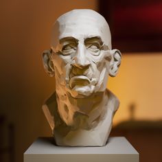 a sculpture of a man's head is on display