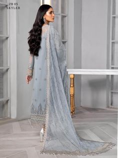 Brand: ZARIFProduct: ZB-05 SKYLERCollection: BAHAAR Unstitched Formal Wear by ZARIFFabric: Net Shirt Front: Sequins Embroidered Net Shirt Back: Sequins Embroidered Net Sleeves: Sequins Embroidered Net Dupatta: Sequins Embroidered Net Dupatta Laces: Embroidered Pallu Contrast (2 Sides) Embroidered Lace Contrast (2 Sides) Front & Back Lace: Contrsat Organza Sequins Embroidered Sleeves Lace: Contrsat Organza Sequins Embroidered Trouser: Dyed Raw Silk ZARIF Bahaar Unstitched Formal Wear 2022 Authent Net Sleeves, Net Shirt, Pakistani Boutique, Pakistani Salwar Kameez, Silk Trousers, Net Dupatta, Suit Fabric, Silk Dupatta, 3 Piece Suits