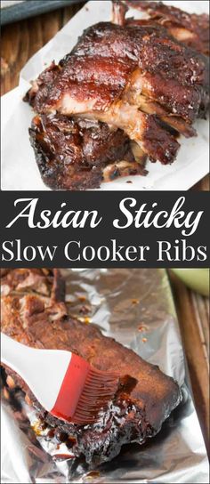 Oh my goodness, you have to make this Asian sticky slow cooker ribs recipe! These ribs will literally fall off the bone when you are ready to eat! crock-pot, insta-pot, pressure-cooker Easy Rib Recipes, Slow Cooker Asian, Crockpot Dishes, Crock Pot Slow Cooker