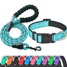 Ladoogo Reflective Dog Collar Padded with Soft Neoprene Breathable Adjustable Nylon Dog Collars for Small Medium Large Dogs (Small (Pack of 1), Blue Collar+Leash) Dog Collar Bow Tie, Grey Dog, Collar Leash, Pet Leash