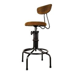 an adjustable stool with a wooden seat