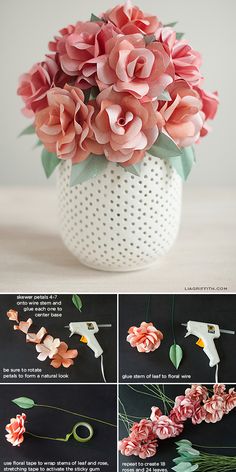 the instructions to make paper flowers in a vase