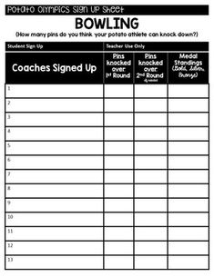 bowling sign up sheet for coaches