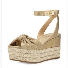 Michael Michael Kors Maxwell Mid Wedge Sandals New Without Box Size: 8.5m Color: Ligh Gold A Timeless Silhouette Meets And Innovative Design In The Michael Michael Kors Maxwell Mid Wedge. Textile Upper Ankle Strap With Buckle Closure Open-Toe Silhouette Textile Lining And Insole Jute-Wrapped Platform Rubber Sole Heel Height: 3 In Platform Height: 1 12 In Feel Free To Visit My Page Or Follow Me To See Other Items On Sale.. G930 Gold Straw Sandals With Round Toe, Chic Michael Kors Sandals For Vacation, Michael Kors Summer Wedge Heel Sandals, Michael Kors Wedge Heel Sandals For Summer, Michael Kors Platform Wedge Sandals For Summer, Michael Kors High Heel Sandals For Beach, Michael Kors Summer Wedge Sandals, Michael Kors Summer Beach Wedge Sandals, Michael Kors Summer Wedge Sandals For Beach