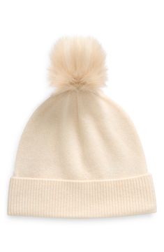 Stay cozily warm this season with a cashmere knit beanie with a faux fur pompom detail. Ribbed cuff Shell is 100% cashmere; faux fur is 100% polyester Spot clean Imported Pompom Beanie, Floppy Hats, Knit Beanie, Nordstrom Rack, Accessories Hats, Faux Fur, Pom Pom, Cashmere, Nordstrom