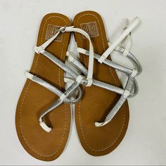 Worn Once Leather Sandals White And Leather Straps With Rubber Bottoms So You Don’t Slip Sandals White, Silver Sandals, Dolce Vita Shoes, Women's Shoes Sandals, Leather Sandals, Leather Straps, Shoes Sandals, Women Shoes, Sandals