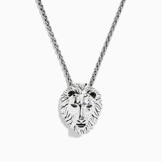 Effy 925 Sterling Silver Black Diamond Lion Pendant, 0.07 TCW Timeless Sterling Silver Jewelry With Shiny Finish, Luxury Silver Tarnish Resistant Necklaces, Luxury Silver Necklace With Shiny Finish, Sterling Silver White Gold Box Chain Jewelry, White Gold Sterling Silver Box Chain Jewelry, Luxury White Gold Necklaces With Shiny Finish, Polished White Gold Sterling Silver Jewelry, Silver Platinum Jewelry, Silver Platinum Jewelry With Shiny Finish