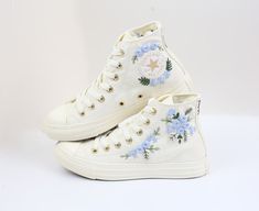 🪡Experience the art of hand embroidery on Converse embroidered shoes, a testament to meticulous craftsmanship." Custom wedding sneakers/ Bridal flowers embroidered converse/ gifts for wedding/ Embroidered Wedding Reception Shoes/ Personalized gifts  💸 Price includes Converse Shoes and floral embroidery as shown 🌸 You can send me your Converse/Vans shoes or I can buy them for you. We stock all the Converse and Vans shoes you want, if you want other Converse/Vans shoes in the store, please mess Wedding Low-top Sneakers With Floral Embroidery, Spring Wedding Embroidered Sneakers, White Wedding Sneakers For Summer, Spring Wedding High-top Sneakers, Spring Wedding Sneakers With Round Toe, White Casual Sneakers For Wedding, White Casual Wedding Sneakers, Wedding Reception Shoes, Embroidery Sketch